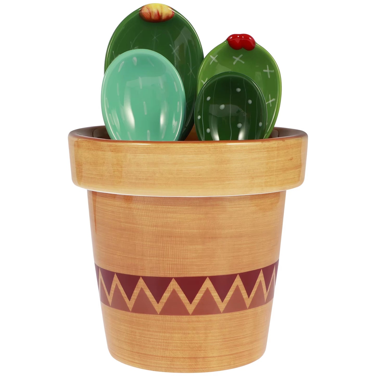 Adorable Cactus Porcelain Measuring Spoons Set - 4 Stylish Pieces with Unique Wavy and Solid Color Designs for Your Kitchen