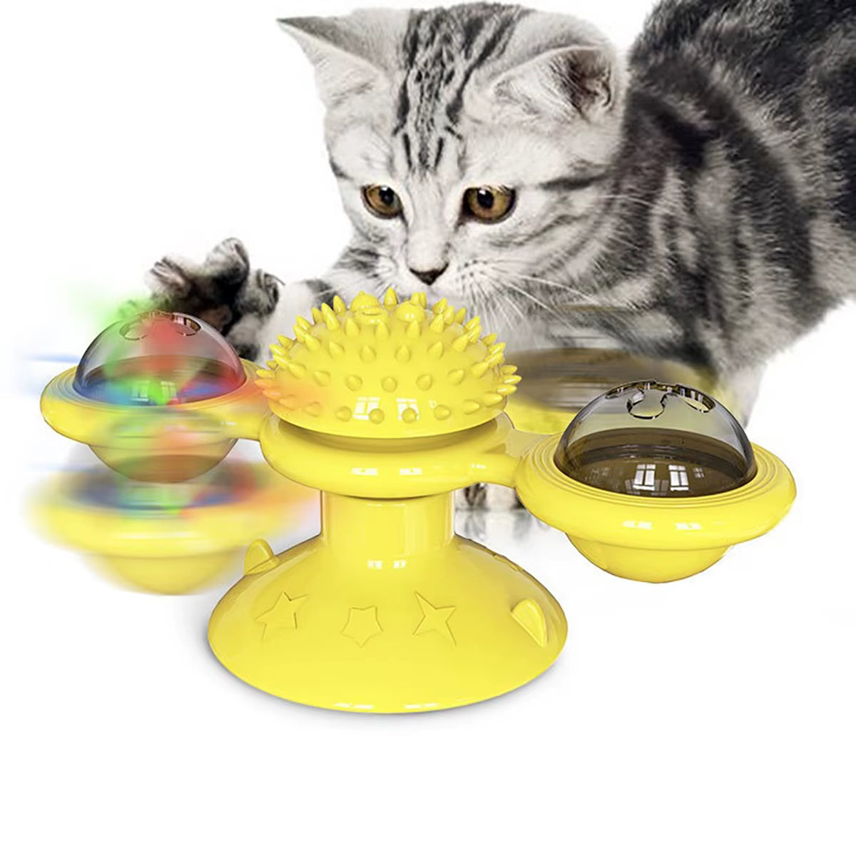 Engaging Interactive Cat Toy with Glowing Ball & Catnip - Suction Cup Design for Fun Play and Dental Care