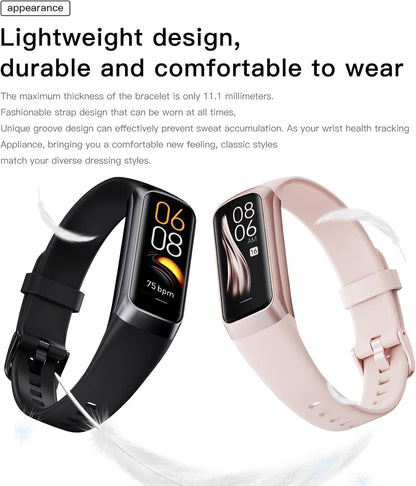 Health and Fitness Tracker for Men and Women with AMOLED Display, Step Counter, Heart Rate and Blood Pressure Monitor, Calorie Tracker, IP68 Waterproof, Compatible with Android and iOS