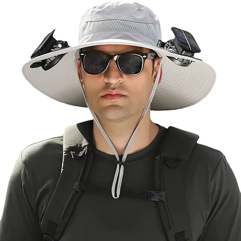 Ultimate Wide Brim Solar Fan Fishing Hat for Men - Stay Cool and Protected with UPF 50+ Sun Defense