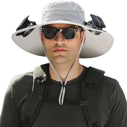 Ultimate Wide Brim Solar Fan Fishing Hat for Men - Stay Cool and Protected with UPF 50+ Sun Defense