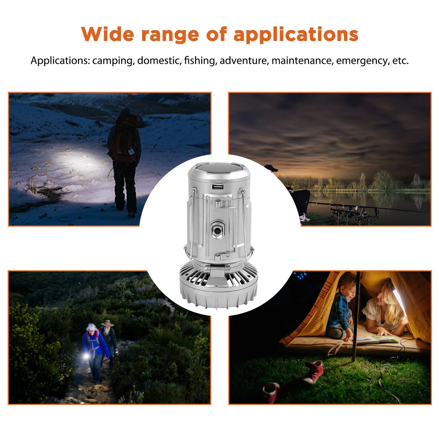 Ultimate Solar Rechargeable LED Lantern Fan - 1500mAh Waterproof, Foldable & Portable for Camping and Hiking Adventures