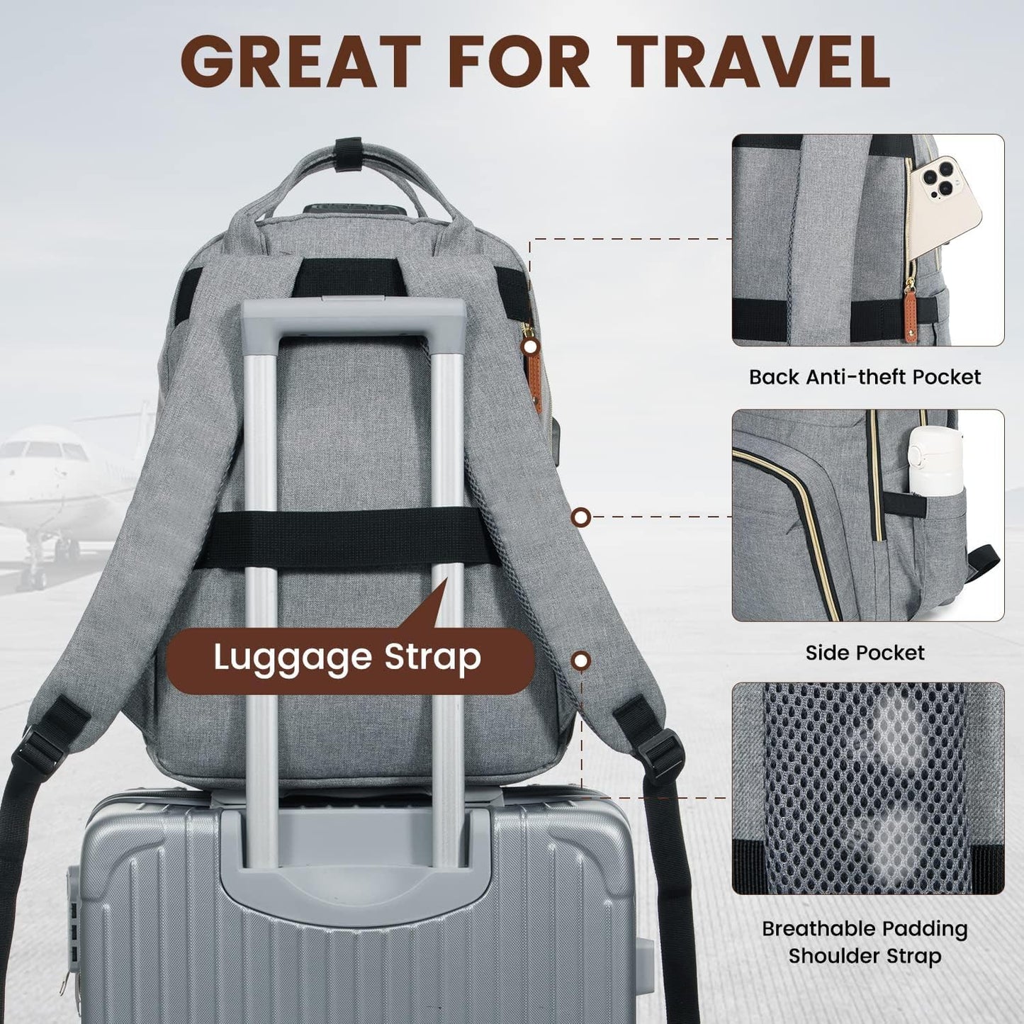 LOVEVOOK Anti-Theft Laptop Backpack - Stylish & Functional for Work, Travel, and Adventures - Fits 15.6" Laptops - Unisex Grey Design