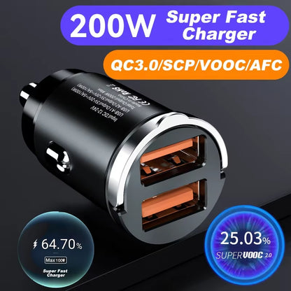 Rapid Charge Dual Port Mini USB Car Charger - 100-200W Cigarette Lighter Adapter for 12-24V Devices