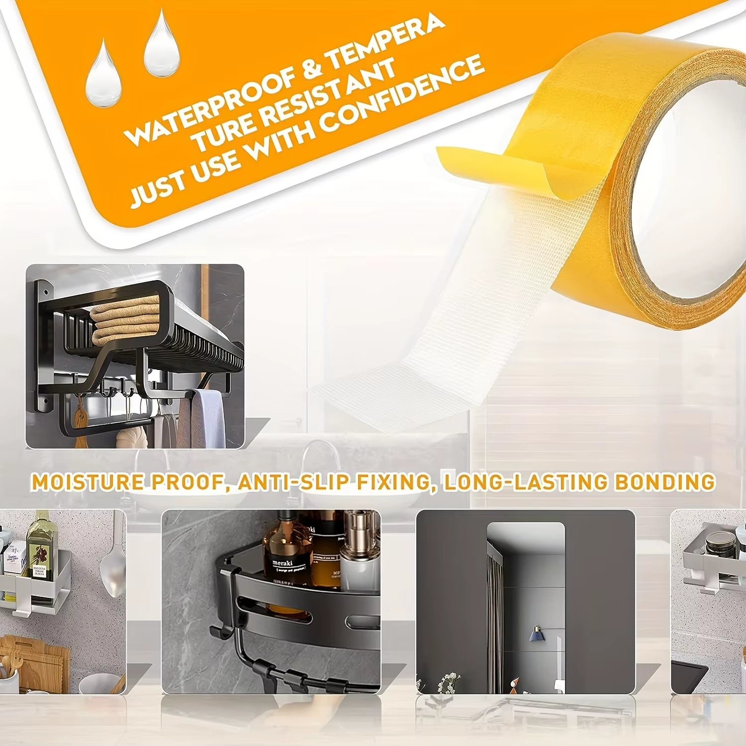 10M Double-Sided Duct Tape (2 Pack) - High Viscosity Grid Fiber, Transparent, No Residue on Walls