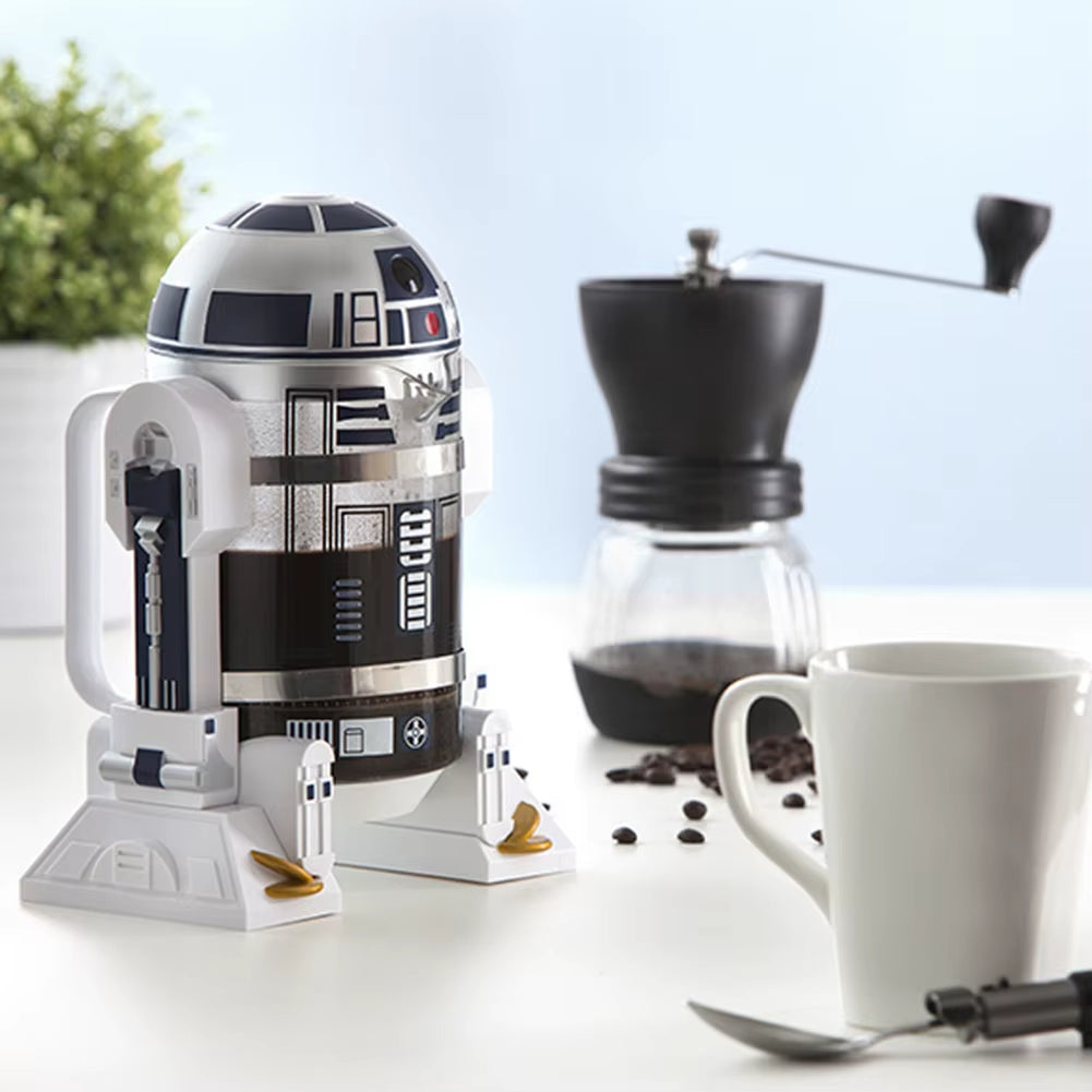 Mocha Star Robot Design French Press Coffee Maker - Hand-Cranked, 24cm High for Perfect Brews