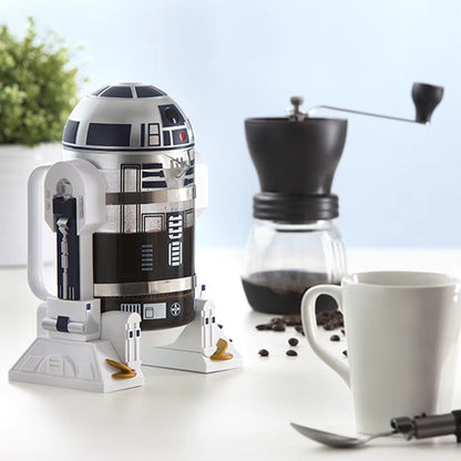 Mocha Star Robot Design French Press Coffee Maker - Hand-Cranked, 24cm High for Perfect Brews