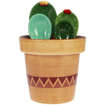 Adorable Cactus Porcelain Measuring Spoons Set - 4 Stylish Pieces with Unique Wavy and Solid Color Designs for Your Kitchen