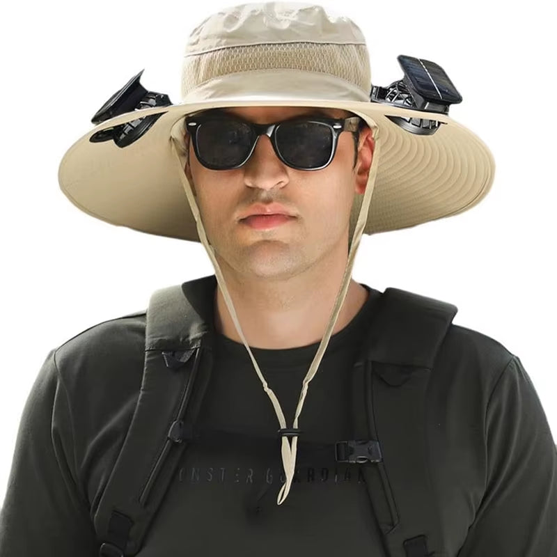 Ultimate Wide Brim Solar Fan Fishing Hat for Men - Stay Cool and Protected with UPF 50+ Sun Defense