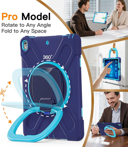 BATYUE Rugged Heavy-Duty Protective Case for iPad Pro 10.5 (2017) and iPad Air 3 (2019) with Pencil Holder, 360° Swivel Stand, and Shoulder Strap - Navy Blue and Blue