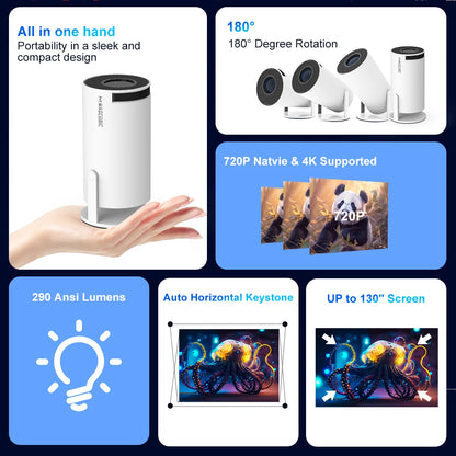 Magcubic HY300 Pro 4K Projector with Android 11, Dual WiFi 6, 290 ANSI Lumens, Allwinner H713, Bluetooth 5.0, 1080P, and 1280x720 Resolution for Home and Outdoor Cinema