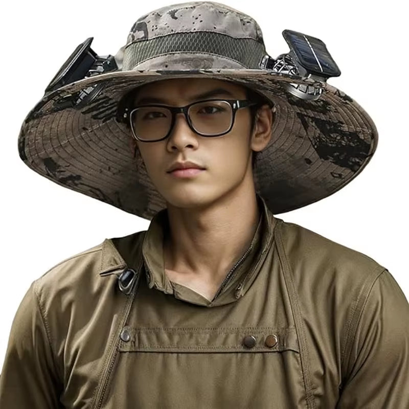 Ultimate Wide Brim Solar Fan Fishing Hat for Men - Stay Cool and Protected with UPF 50+ Sun Defense