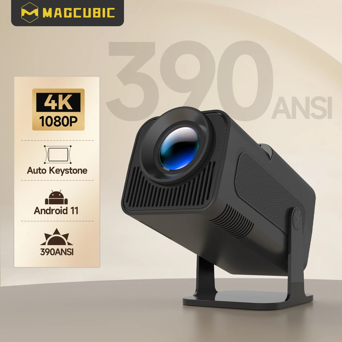 Magcubic HY320 4K HD Portable Projector - Ultimate Outdoor Experience with Android 11, Wifi 6, Bluetooth 5.0, and Stunning 1920x1080P Clarity