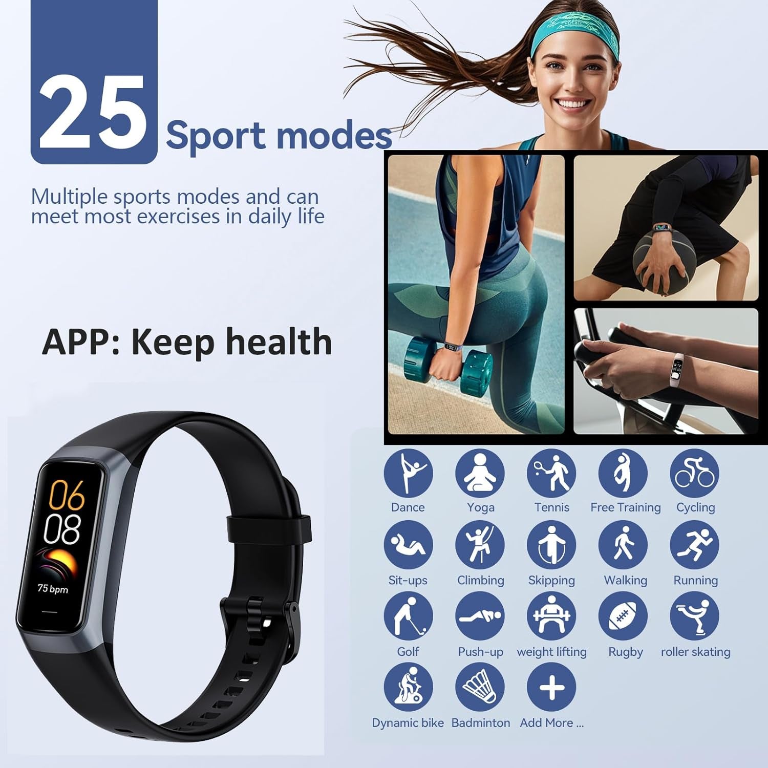 Health and Fitness Tracker for Men and Women with AMOLED Display, Step Counter, Heart Rate and Blood Pressure Monitor, Calorie Tracker, IP68 Waterproof, Compatible with Android and iOS