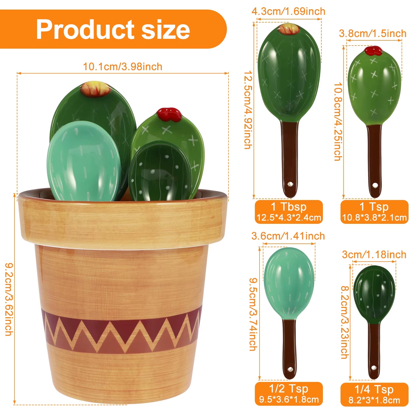 Adorable Cactus Porcelain Measuring Spoons Set - 4 Stylish Pieces with Unique Wavy and Solid Color Designs for Your Kitchen