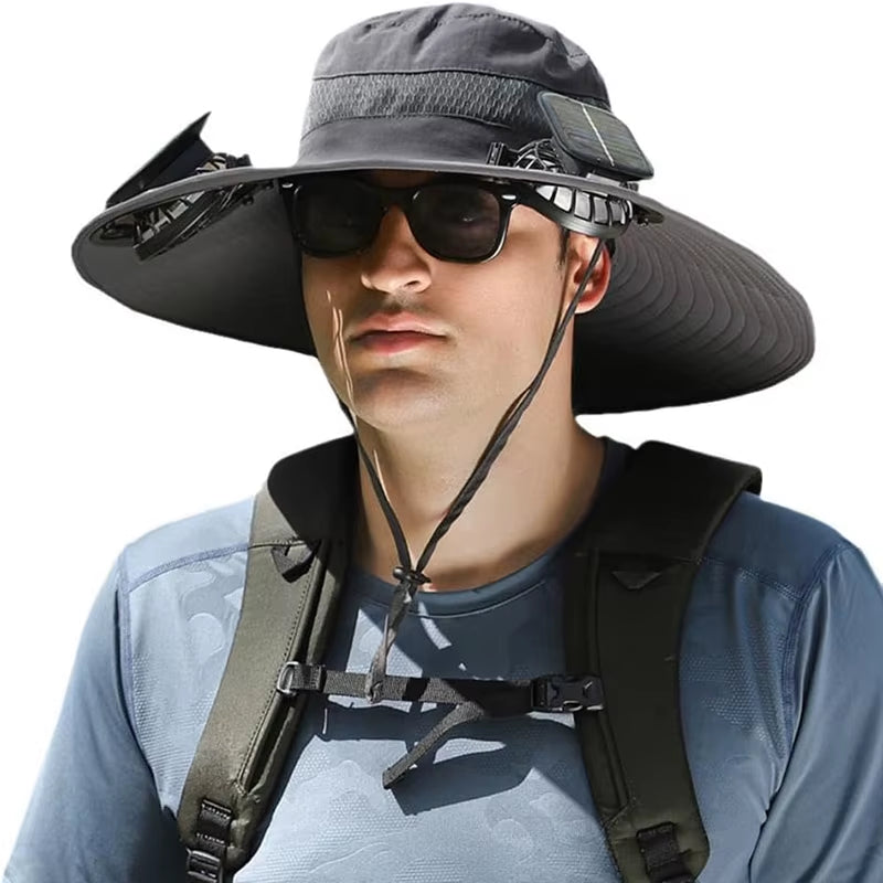 Ultimate Wide Brim Solar Fan Fishing Hat for Men - Stay Cool and Protected with UPF 50+ Sun Defense