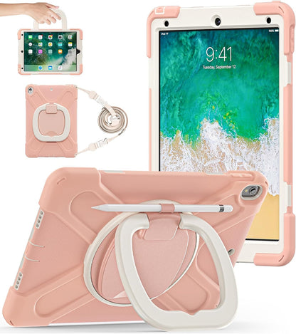 BATYUE Rugged Heavy-Duty Protective Case for iPad Pro 10.5 (2017) and iPad Air 3 (2019) with Pencil Holder, 360° Swivel Stand, and Shoulder Strap - Navy Blue and Blue