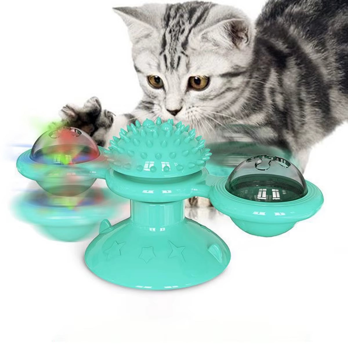 Engaging Interactive Cat Toy with Glowing Ball & Catnip - Suction Cup Design for Fun Play and Dental Care