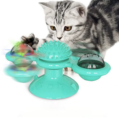 Engaging Interactive Cat Toy with Glowing Ball & Catnip - Suction Cup Design for Fun Play and Dental Care