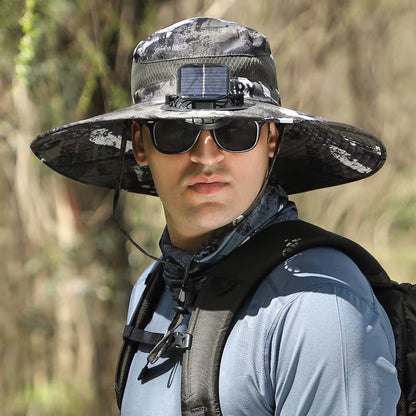 Ultimate Wide Brim Solar Fan Fishing Hat for Men - Stay Cool and Protected with UPF 50+ Sun Defense