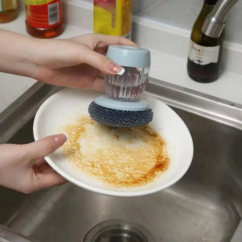 Effortless Dish Cleaning: Revolutionary Soap Dispensing Palm Brush with Built-in Dispenser!