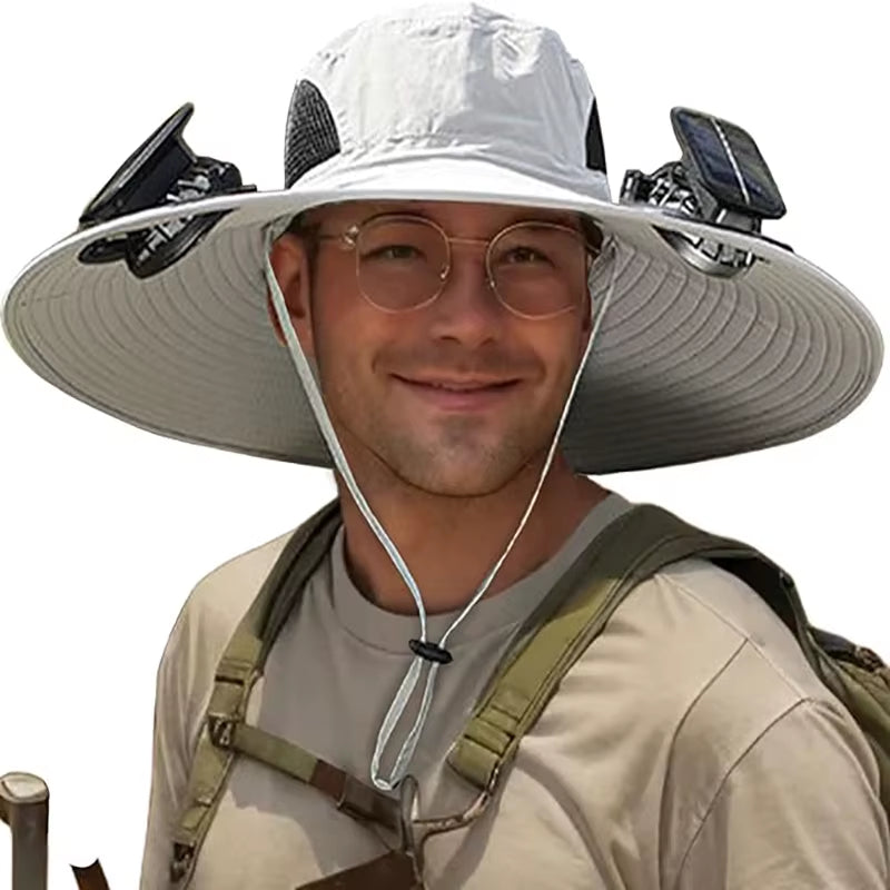 Ultimate Wide Brim Solar Fan Fishing Hat for Men - Stay Cool and Protected with UPF 50+ Sun Defense
