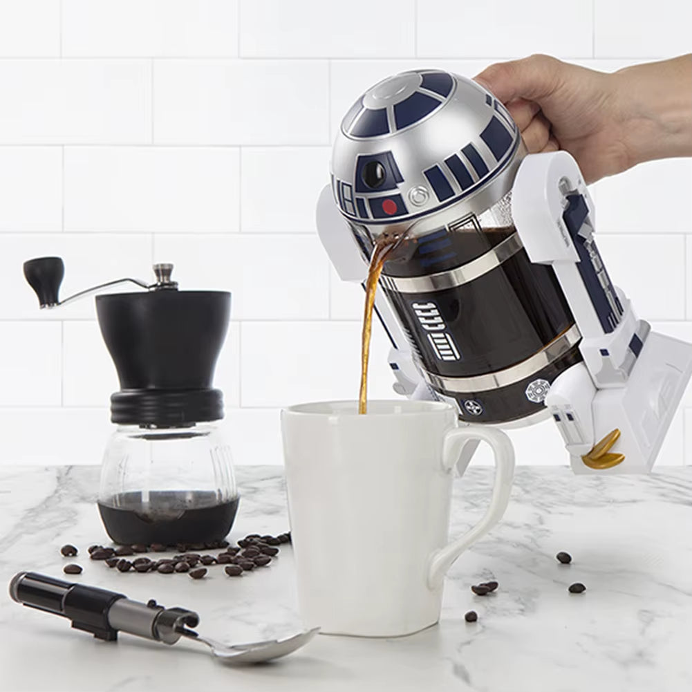 Mocha Star Robot Design French Press Coffee Maker - Hand-Cranked, 24cm High for Perfect Brews