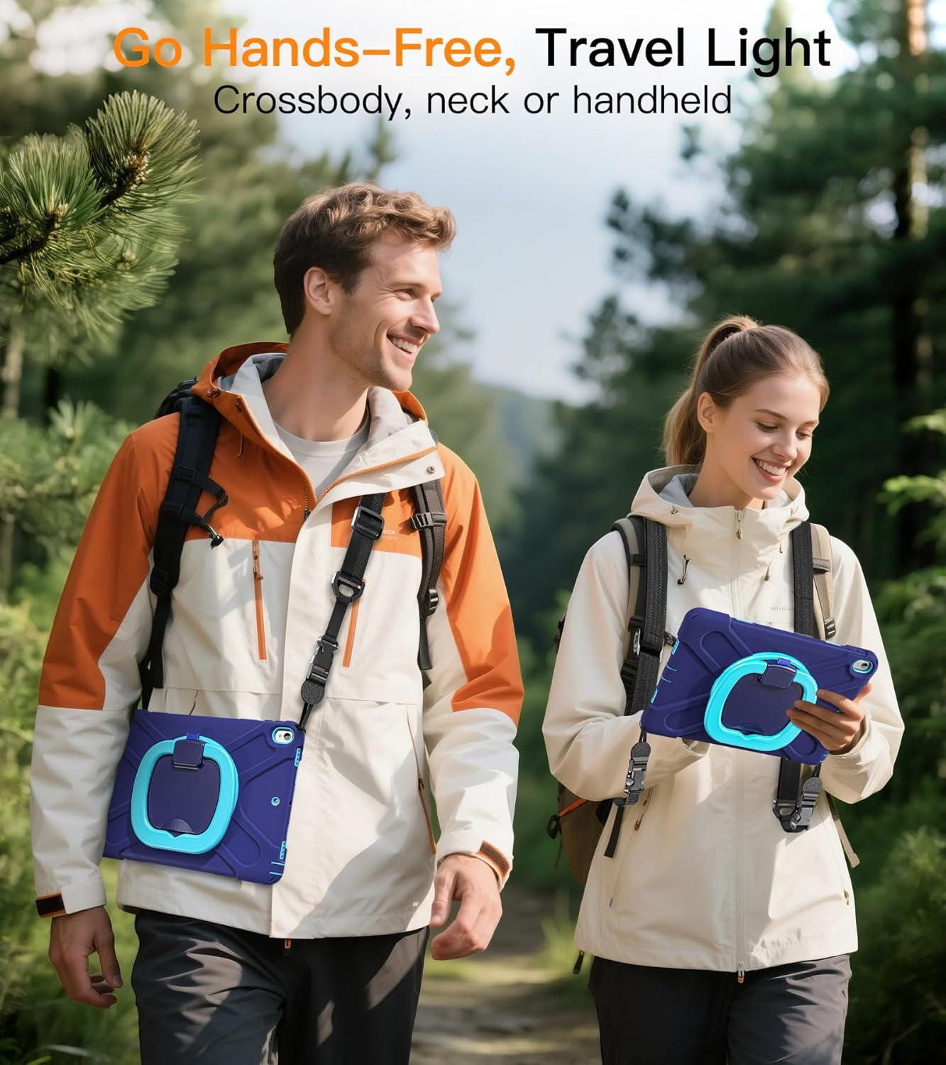 BATYUE Rugged Heavy-Duty Protective Case for iPad Pro 10.5 (2017) and iPad Air 3 (2019) with Pencil Holder, 360° Swivel Stand, and Shoulder Strap - Navy Blue and Blue