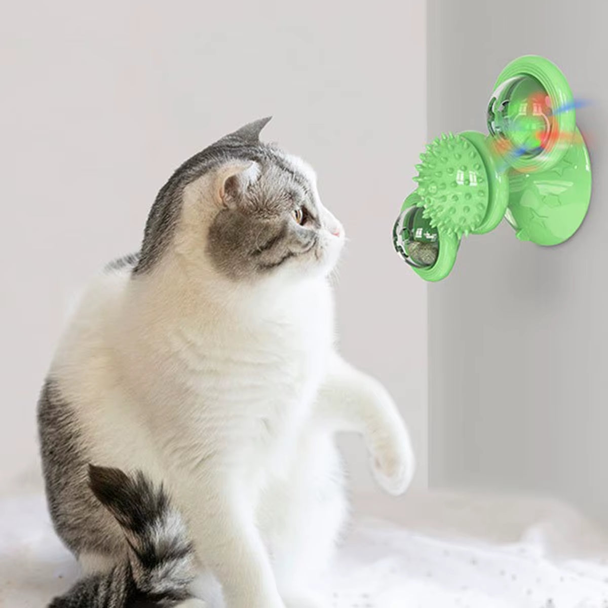 Engaging Interactive Cat Toy with Glowing Ball & Catnip - Suction Cup Design for Fun Play and Dental Care