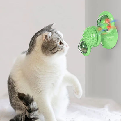 Engaging Interactive Cat Toy with Glowing Ball & Catnip - Suction Cup Design for Fun Play and Dental Care