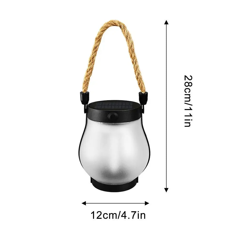 Rechargeable Solar Flame Lantern for Outdoor Decoration and Camping with Hemp Rope Hanger