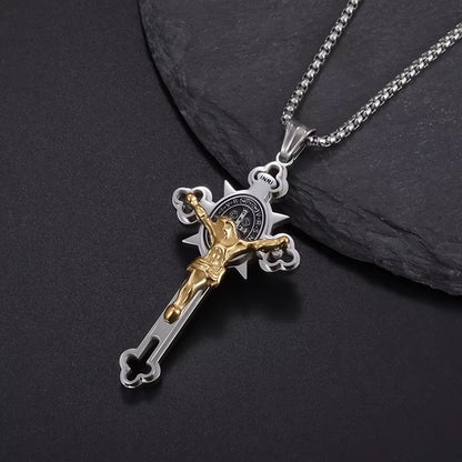St. Benedict Cross Stainless Steel Pendant Necklace for Men and Women - Catholic Religious Jewelry