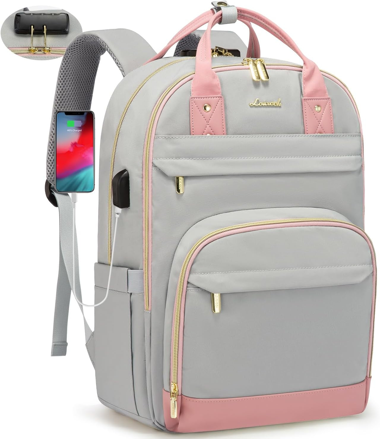 LOVEVOOK Anti-Theft Laptop Backpack - Stylish & Functional for Work, Travel, and Adventures - Fits 15.6" Laptops - Unisex Grey Design