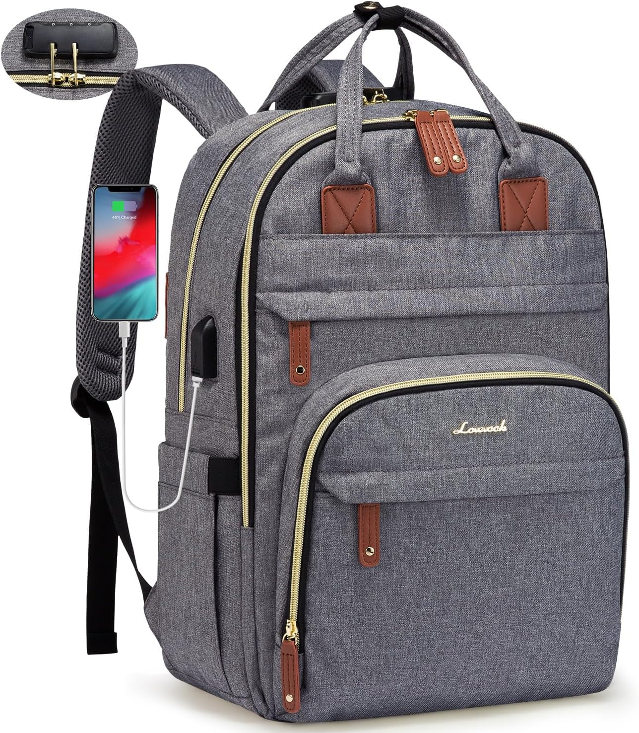 LOVEVOOK Anti-Theft Laptop Backpack - Stylish & Functional for Work, Travel, and Adventures - Fits 15.6" Laptops - Unisex Grey Design
