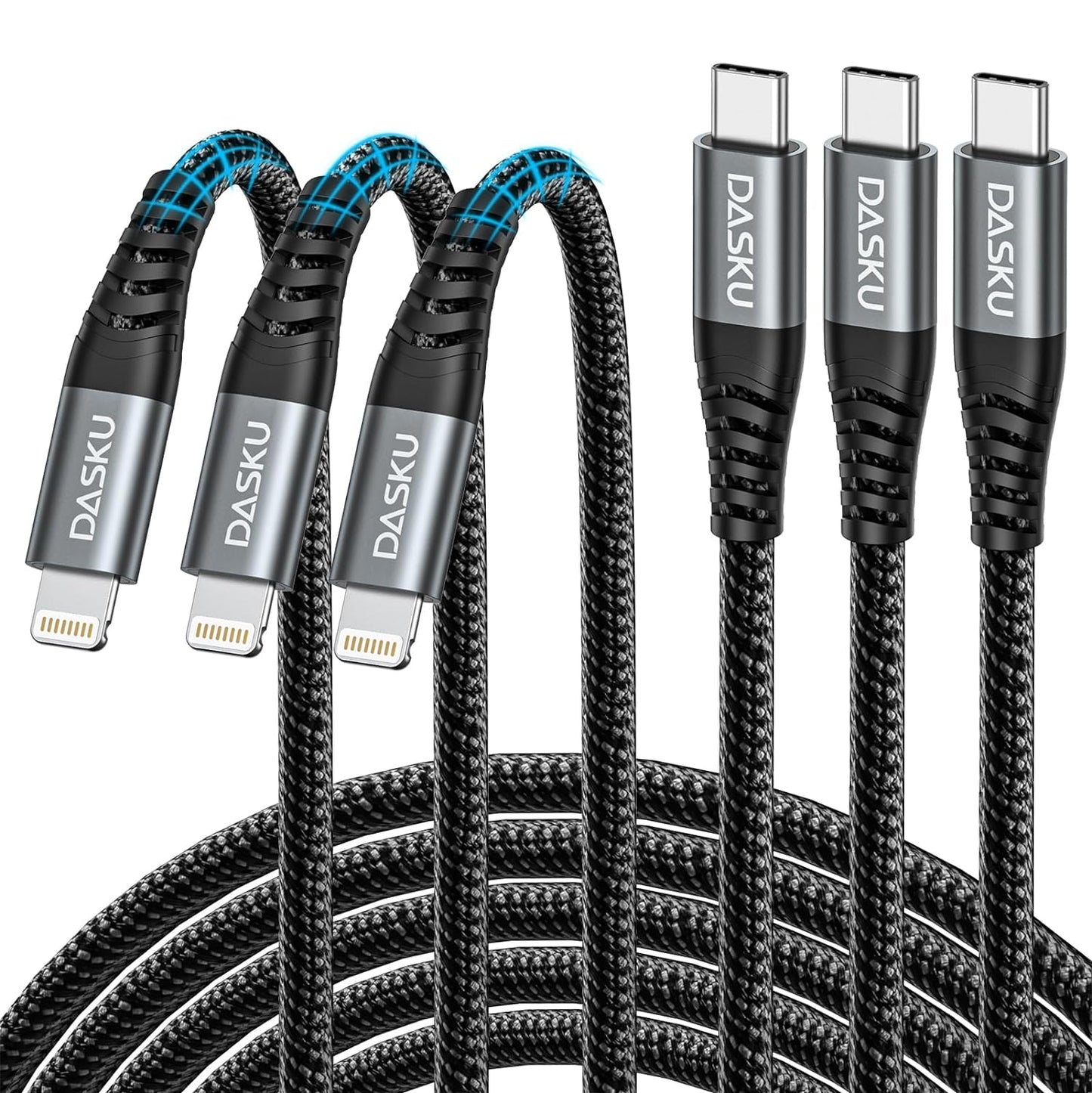 Ultra-Long 10Ft MFi Certified iPhone Charger Cable - 3 Pack Braided Lightning Cords for All iPhone Models & iPad