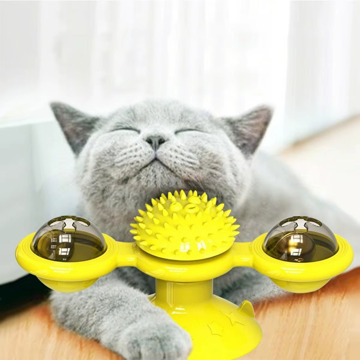 Engaging Interactive Cat Toy with Glowing Ball & Catnip - Suction Cup Design for Fun Play and Dental Care