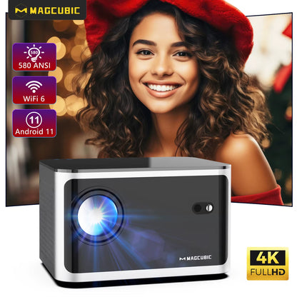 Magcubic HY350 Pro 580 ANSI Lumens Auto Focus Projector with Android 11, 4K/1080P Resolution, WiFi 6, Voice Control, and Bluetooth 5.0 for Home Cinema