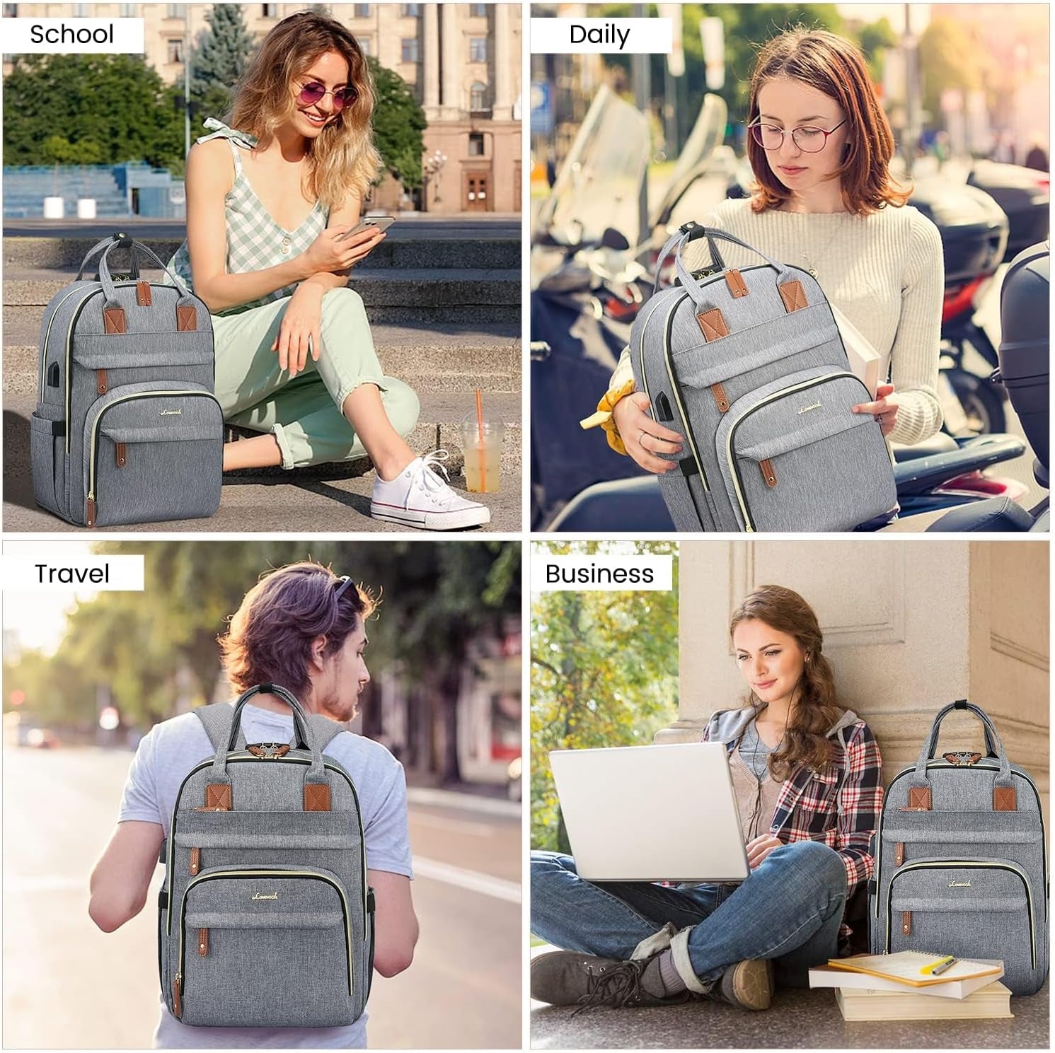 LOVEVOOK Anti-Theft Laptop Backpack - Stylish & Functional for Work, Travel, and Adventures - Fits 15.6" Laptops - Unisex Grey Design