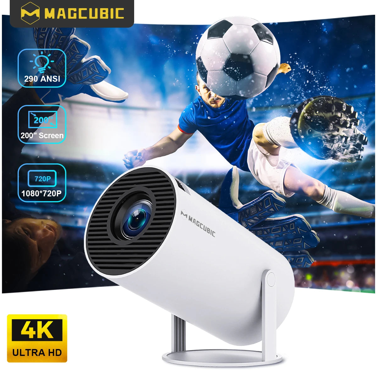 MAGCUBIC HY300 PRO 4K Projector - Ultimate Home Cinema & Outdoor Entertainment with Android 11, Dual WiFi 6, 290 ANSI Lumens, Bluetooth 5.0