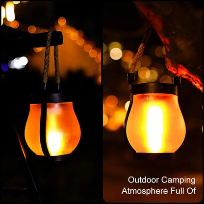 Rechargeable Solar Flame Lantern for Outdoor Decoration and Camping with Hemp Rope Hanger