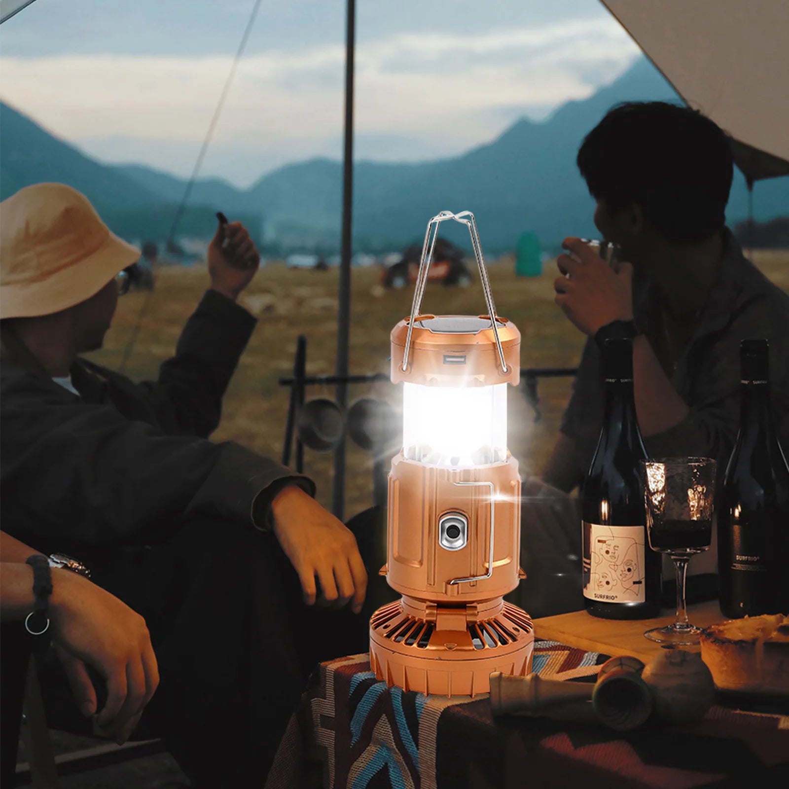 Ultimate Solar Rechargeable LED Lantern Fan - 1500mAh Waterproof, Foldable & Portable for Camping and Hiking Adventures