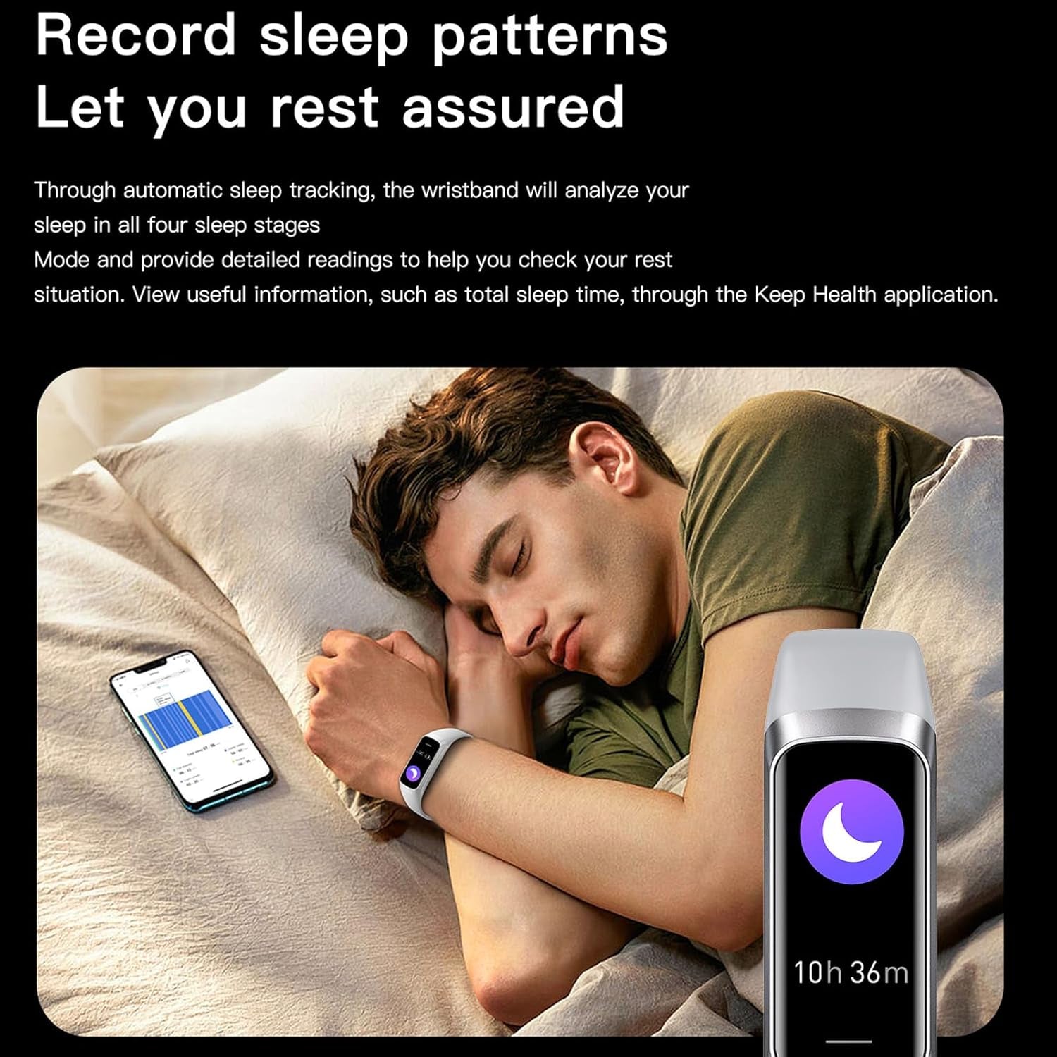 Health and Fitness Tracker for Men and Women with AMOLED Display, Step Counter, Heart Rate and Blood Pressure Monitor, Calorie Tracker, IP68 Waterproof, Compatible with Android and iOS