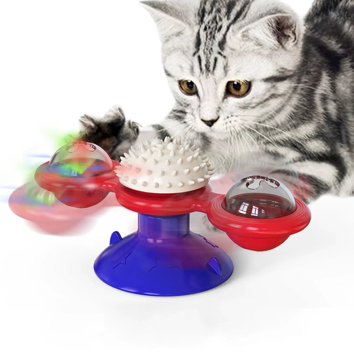Engaging Interactive Cat Toy with Glowing Ball & Catnip - Suction Cup Design for Fun Play and Dental Care