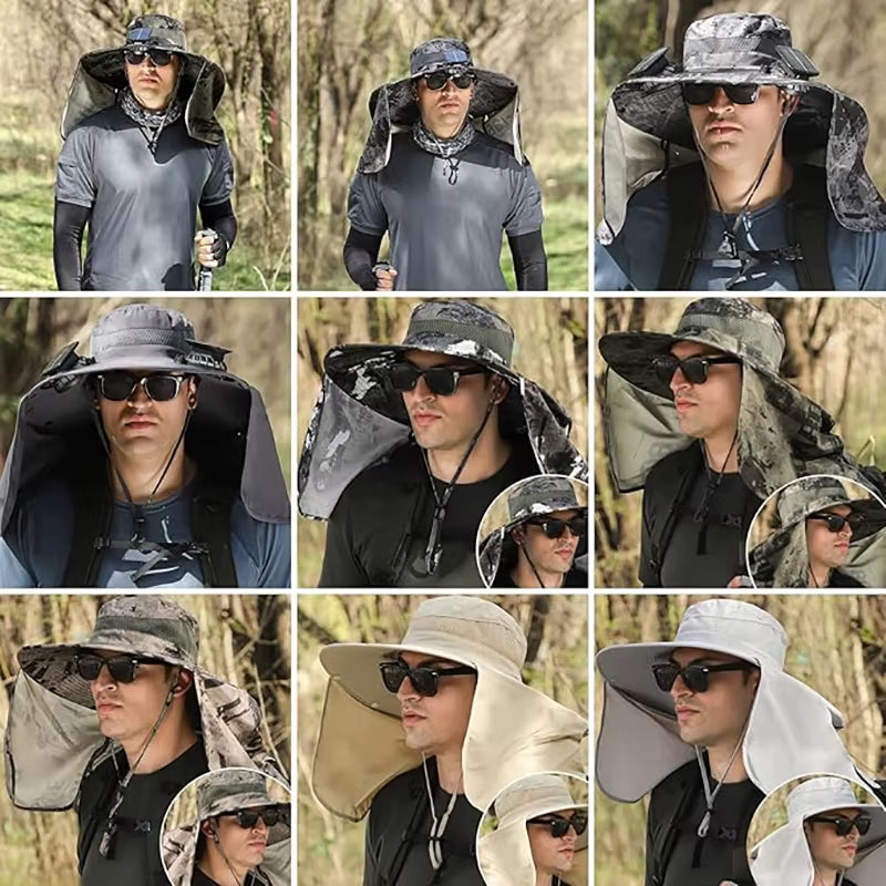 Ultimate Wide Brim Solar Fan Fishing Hat for Men - Stay Cool and Protected with UPF 50+ Sun Defense